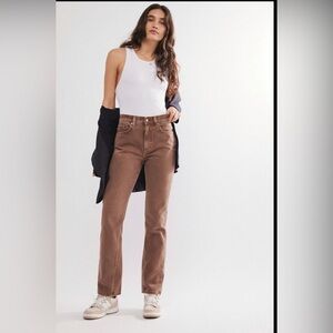 Free People We The Free Brown Xena High-Rise Slim Straight Leg Jeans Size 25